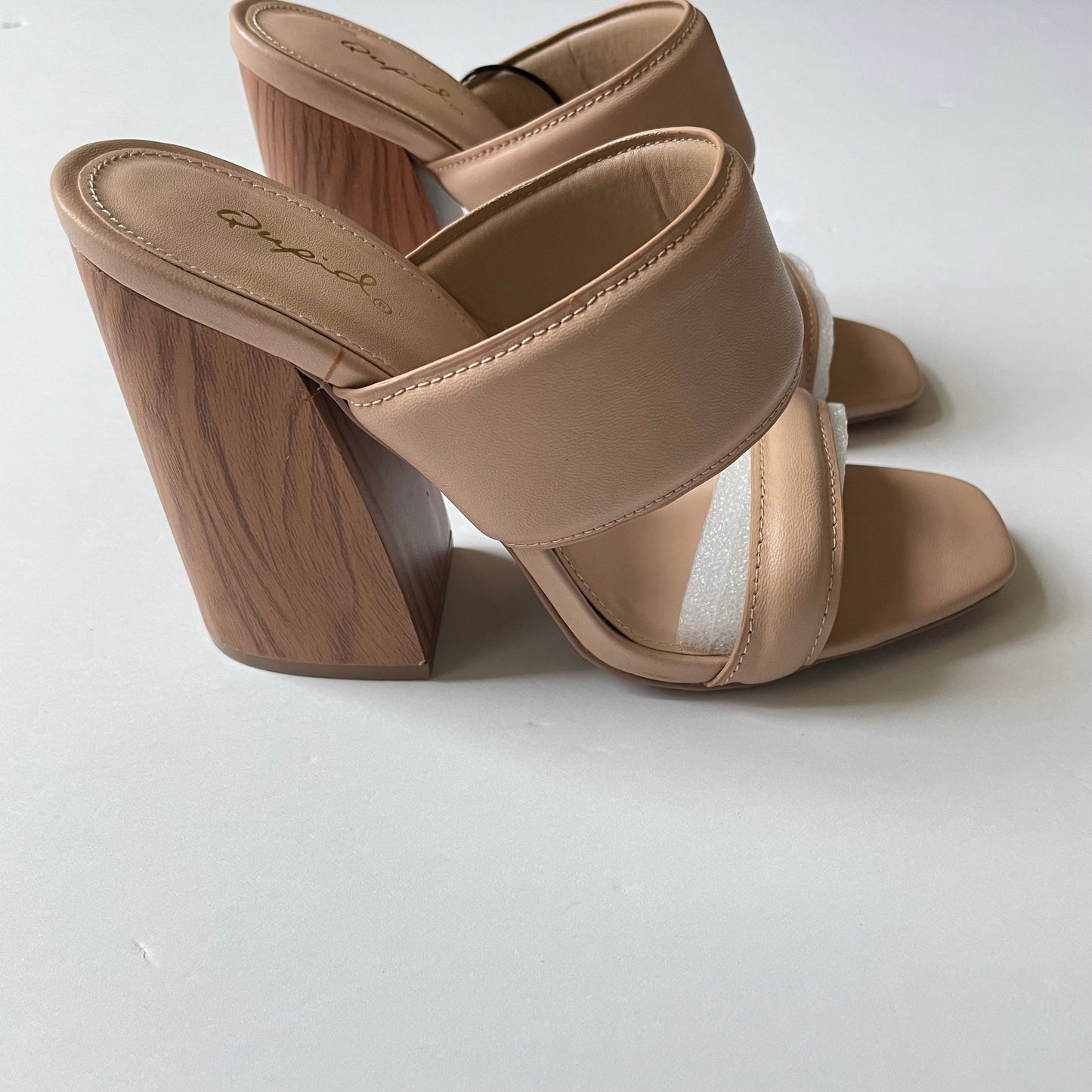 Tan Shoes Heels Block Qupid, Size 8.5