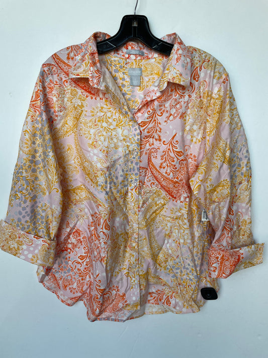 Top Long Sleeve By Chicos In Orange & Pink, Size: Xl