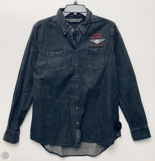 Top Long Sleeve By Harley Davidson In Black Denim, Size: L