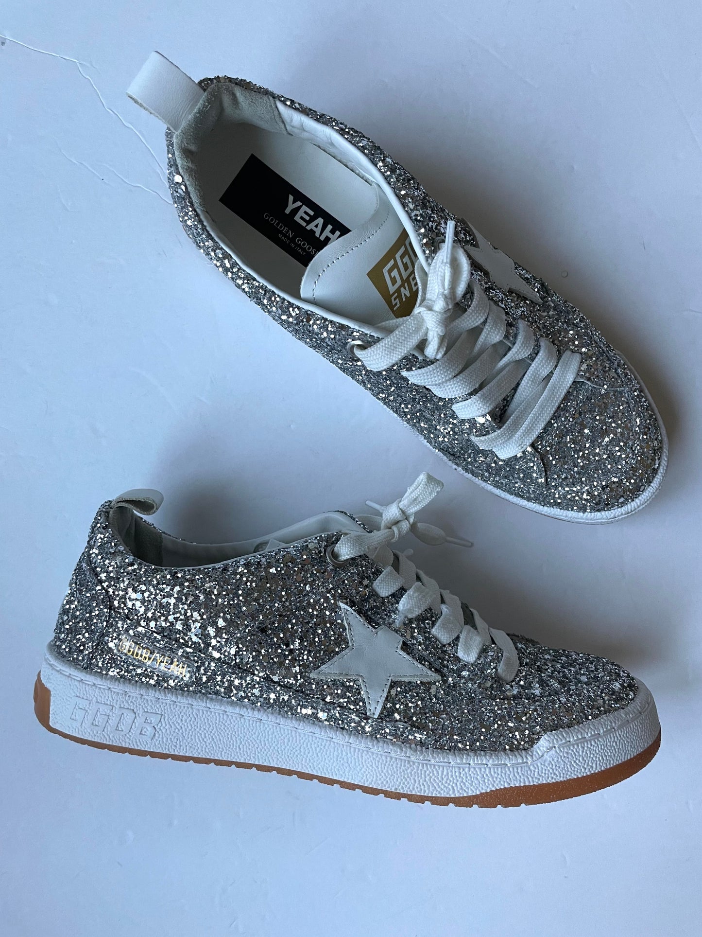 Shoes Luxury Designer By Golden Goose In Silver, Size: 10