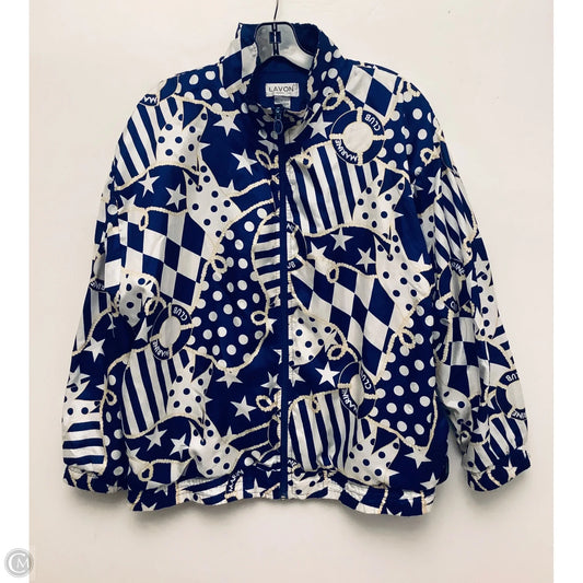 Jacket Windbreaker By Lavon In Blue & White, Size: M