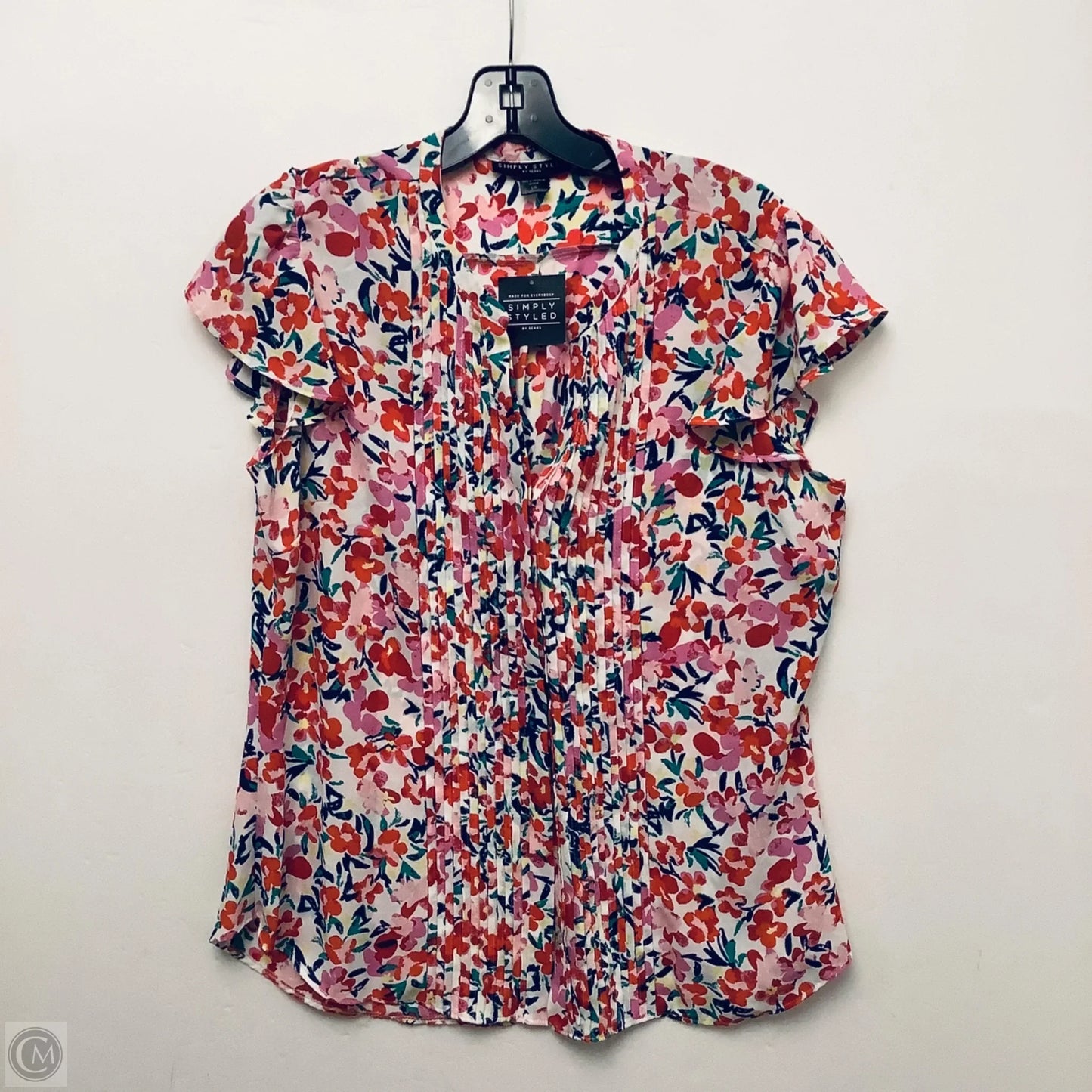 Top Short Sleeve By Simply Styled In Floral Print, Size: L