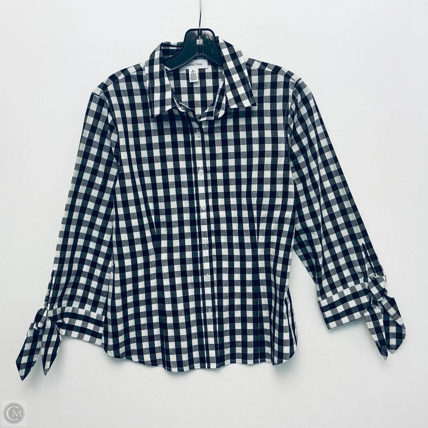Top Long Sleeve By Calvin Klein In Checkered Pattern, Size: S