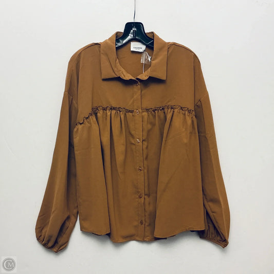 Top Long Sleeve By Andree By Unit In Brown, Size: S