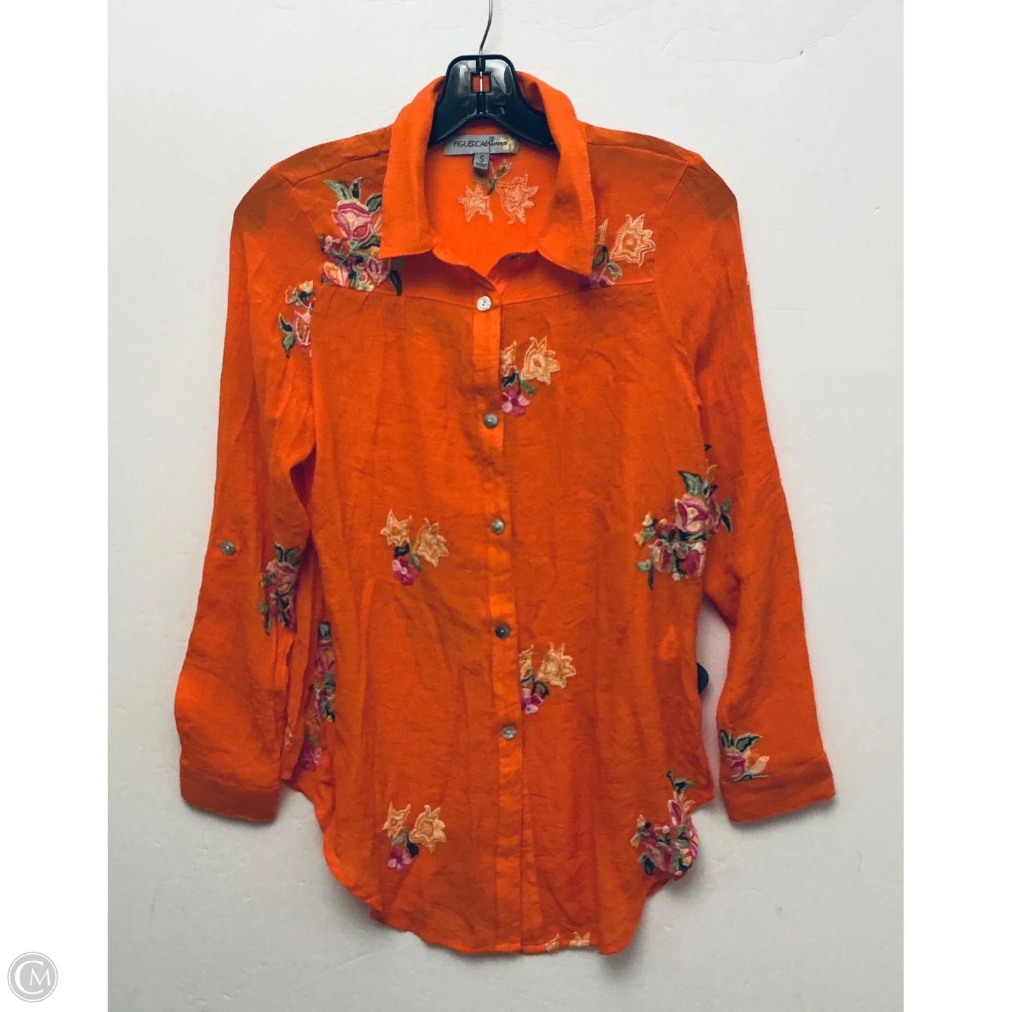 Top Long Sleeve By Figuero & Flower In Orange, Size: S