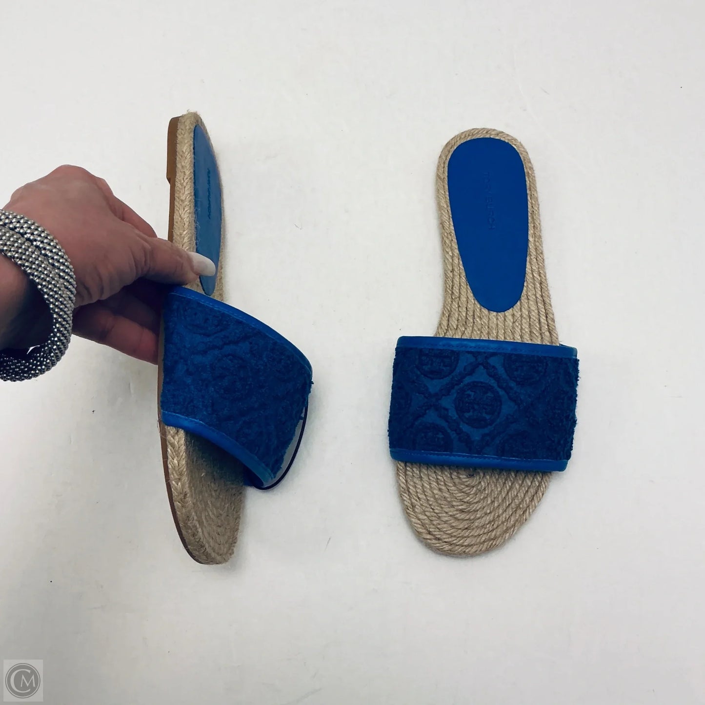 Sandals Designer By Tory Burch In Blue & Tan, Size: 10