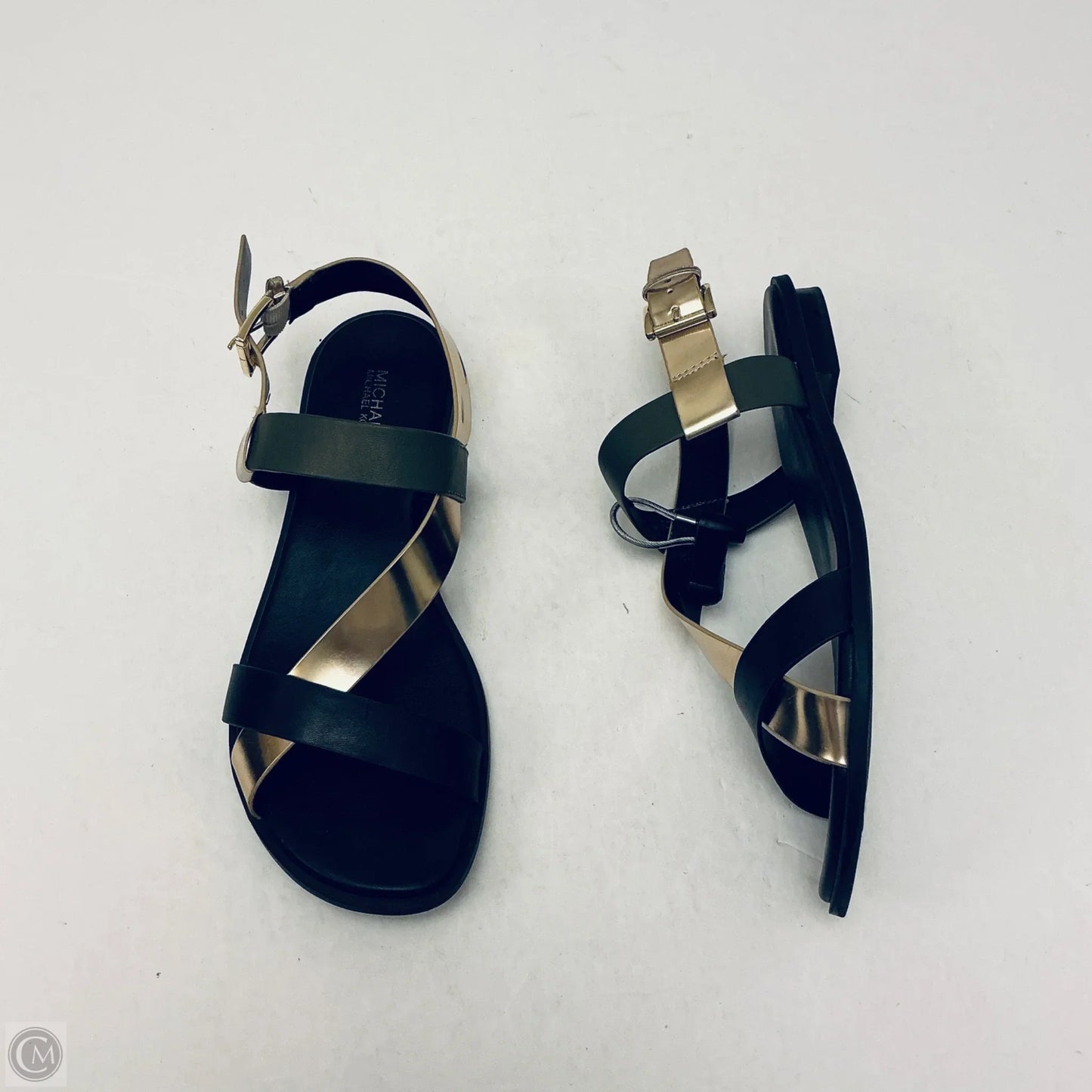 Sandals Flats By Michael By Michael Kors In Black & Gold, Size: 8
