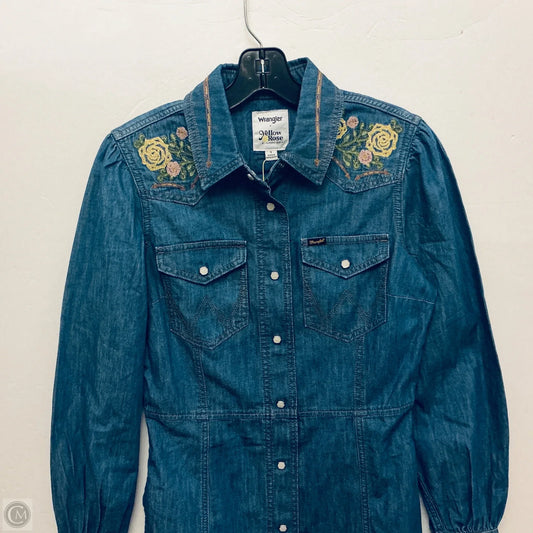 Dress Casual Midi By Wrangler In Blue Denim, Size: S