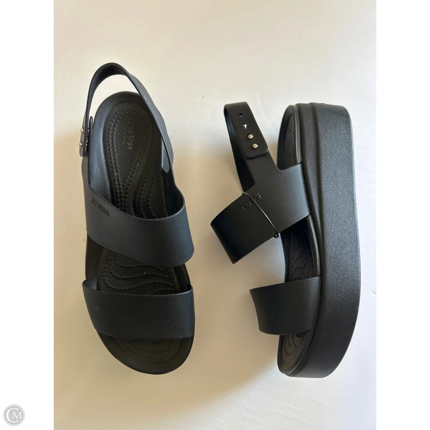 Sandals Heels Stiletto By Crocs In Black, Size: 9