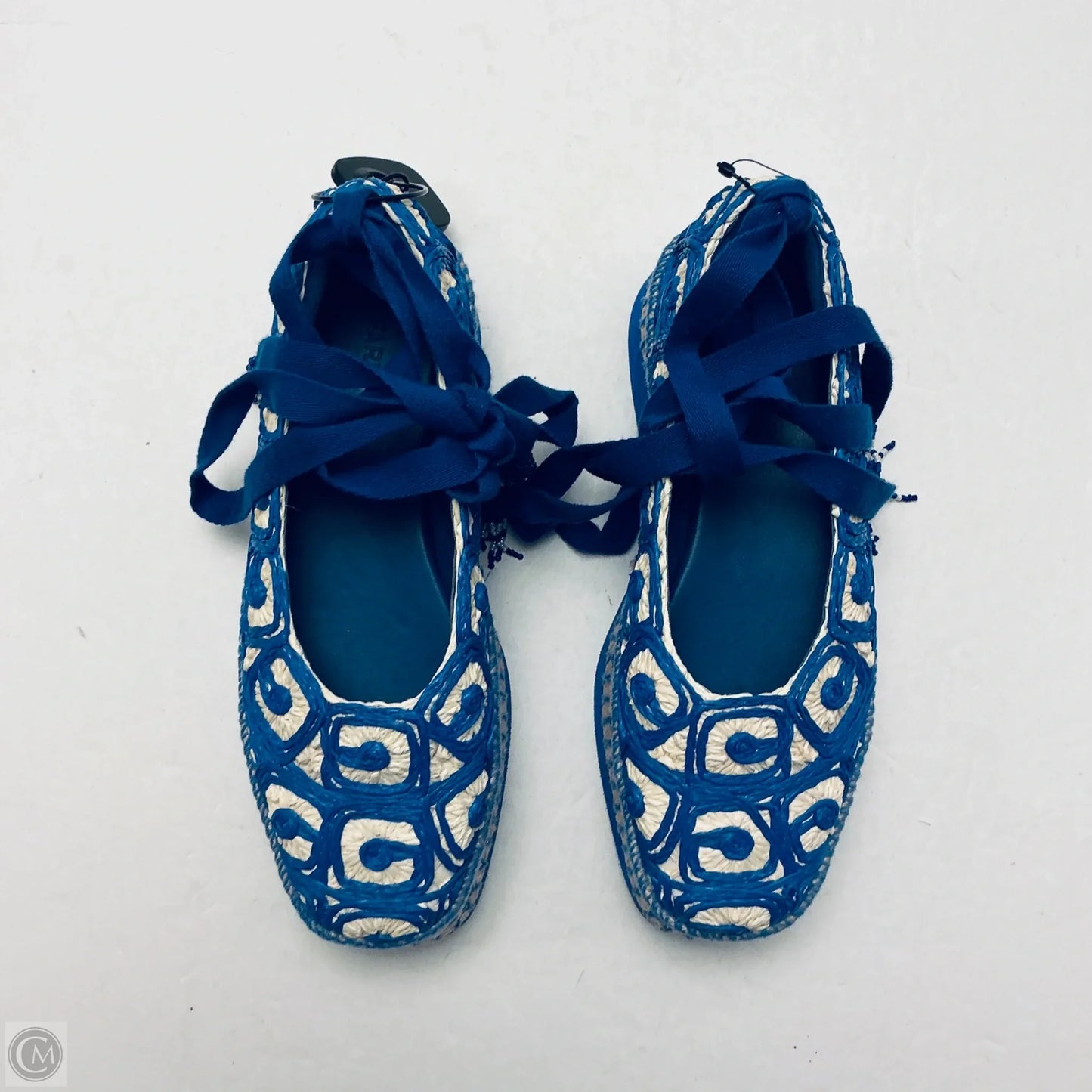 Shoes Heels Platform By Farm Rio In Blue & Cream, Size: 8.5
