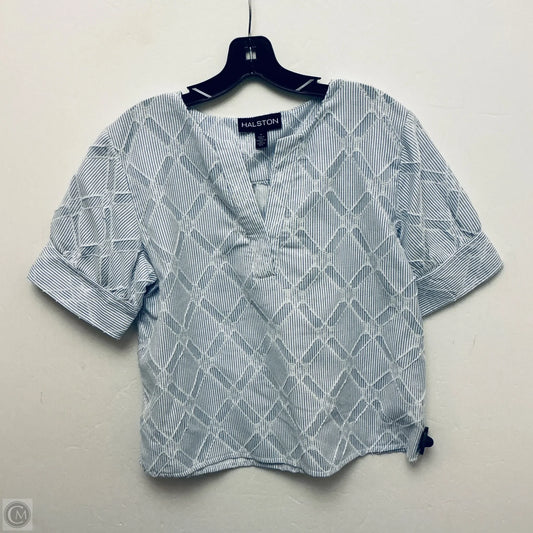 Top Short Sleeve Designer By Halston In Blue & White, Size: M