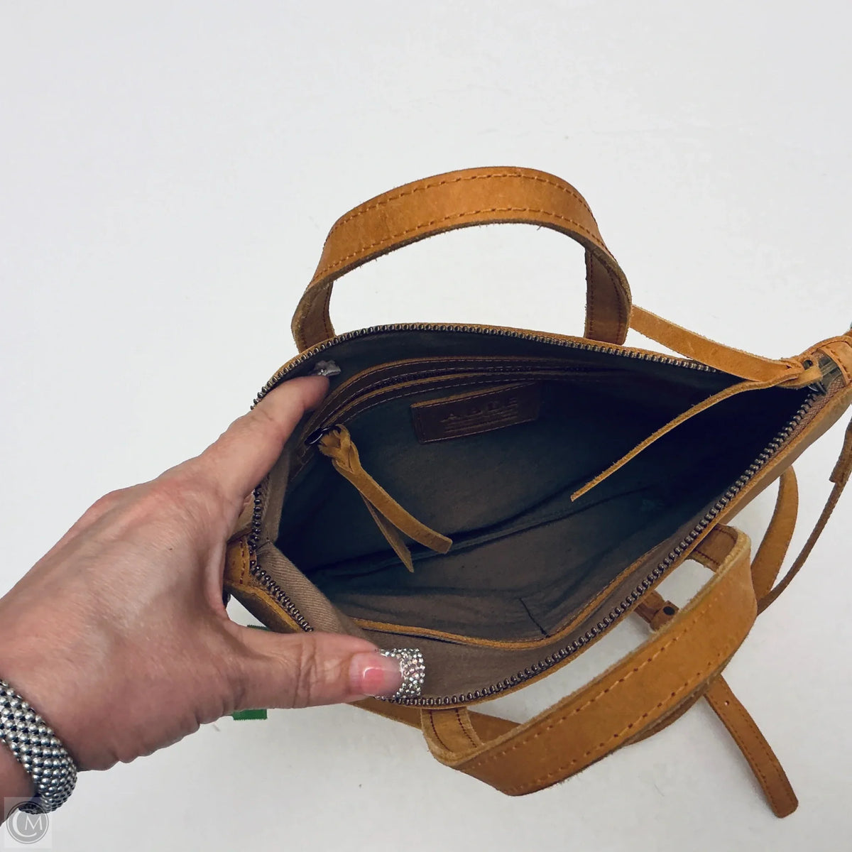 Handbag Leather By Able, Size: Medium