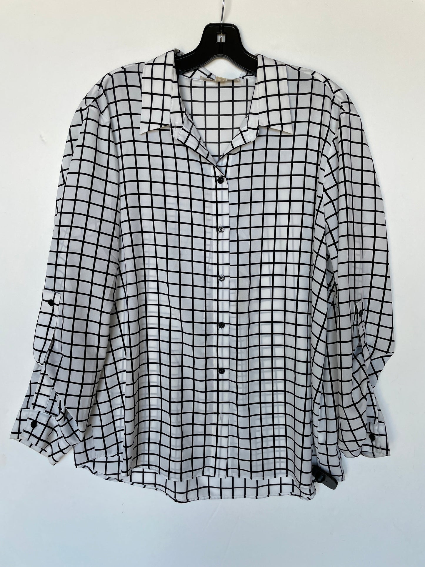 Top Long Sleeve By Michael Kors In Checkered Pattern, Size: Xl