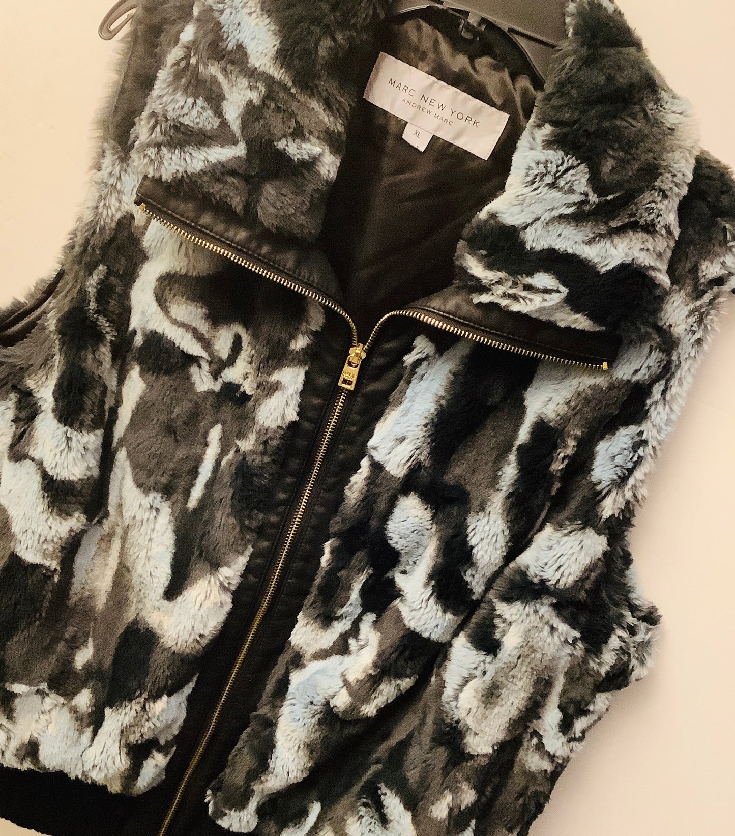 Vest Faux Fur & Sherpa By Marc New York In Black & Grey, Size: Xl