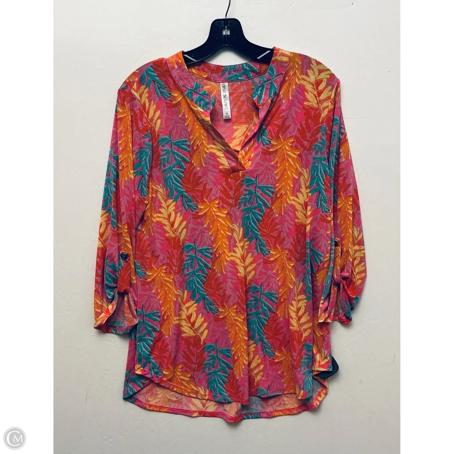 Top Short Sleeve By Dear Scarlett In Tropical Print, Size: M