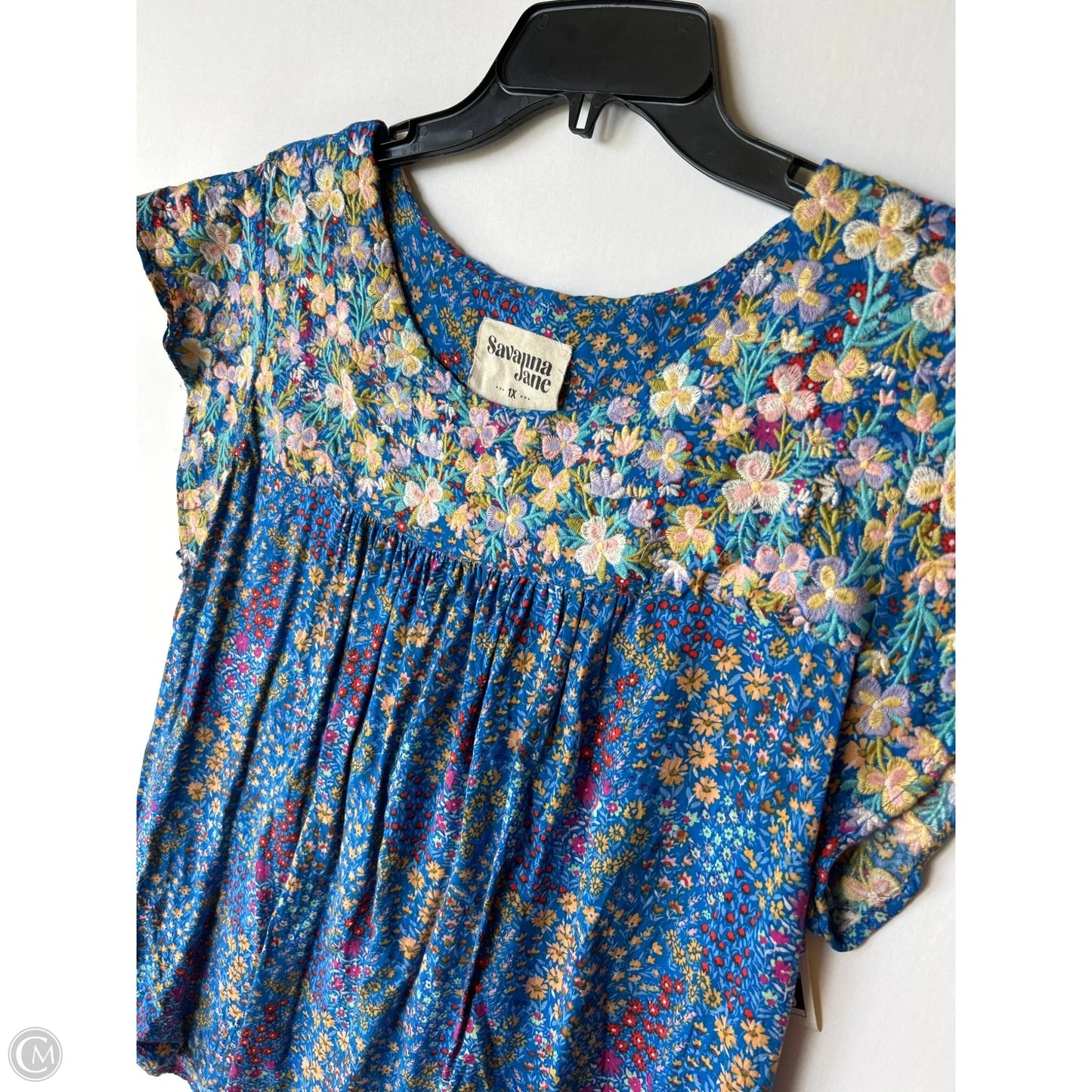Top Short Sleeve By Savanna Jane In Floral Print, Size: 1x