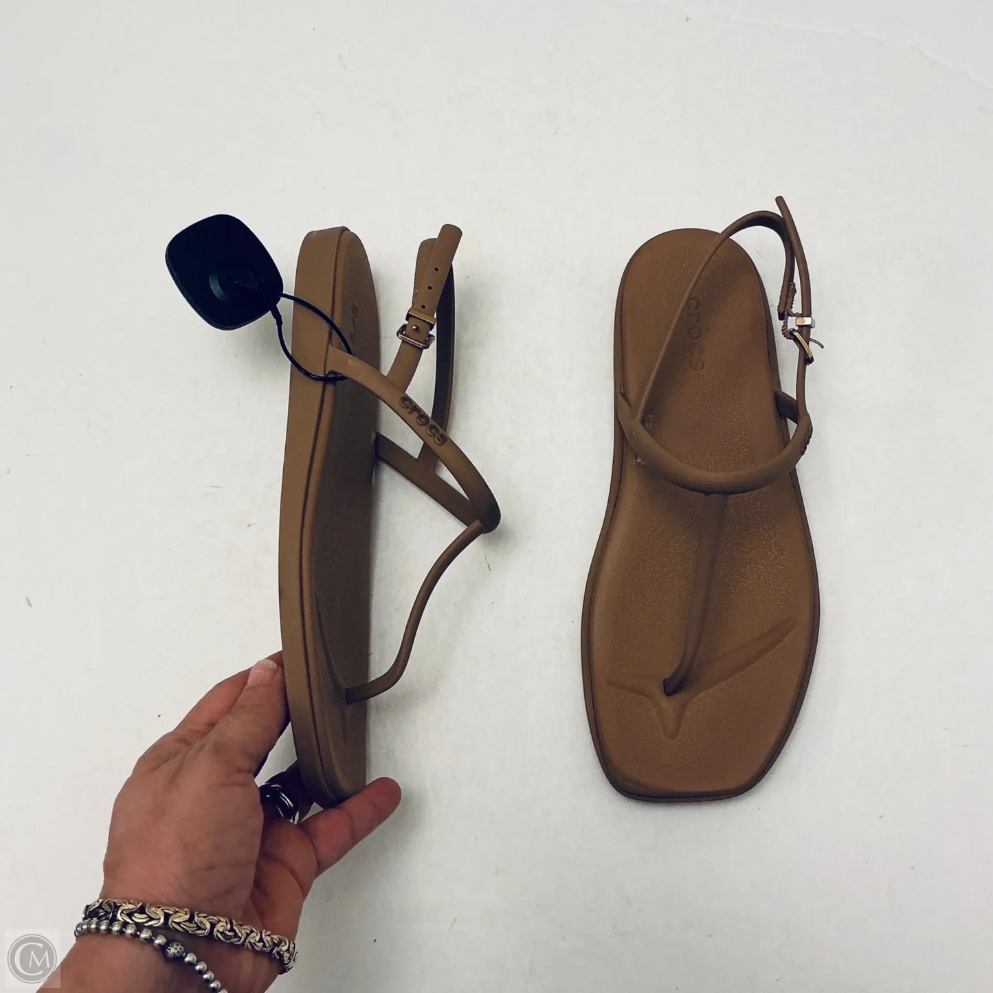 Sandals Flip Flops By Crocs In Brown, Size: 8