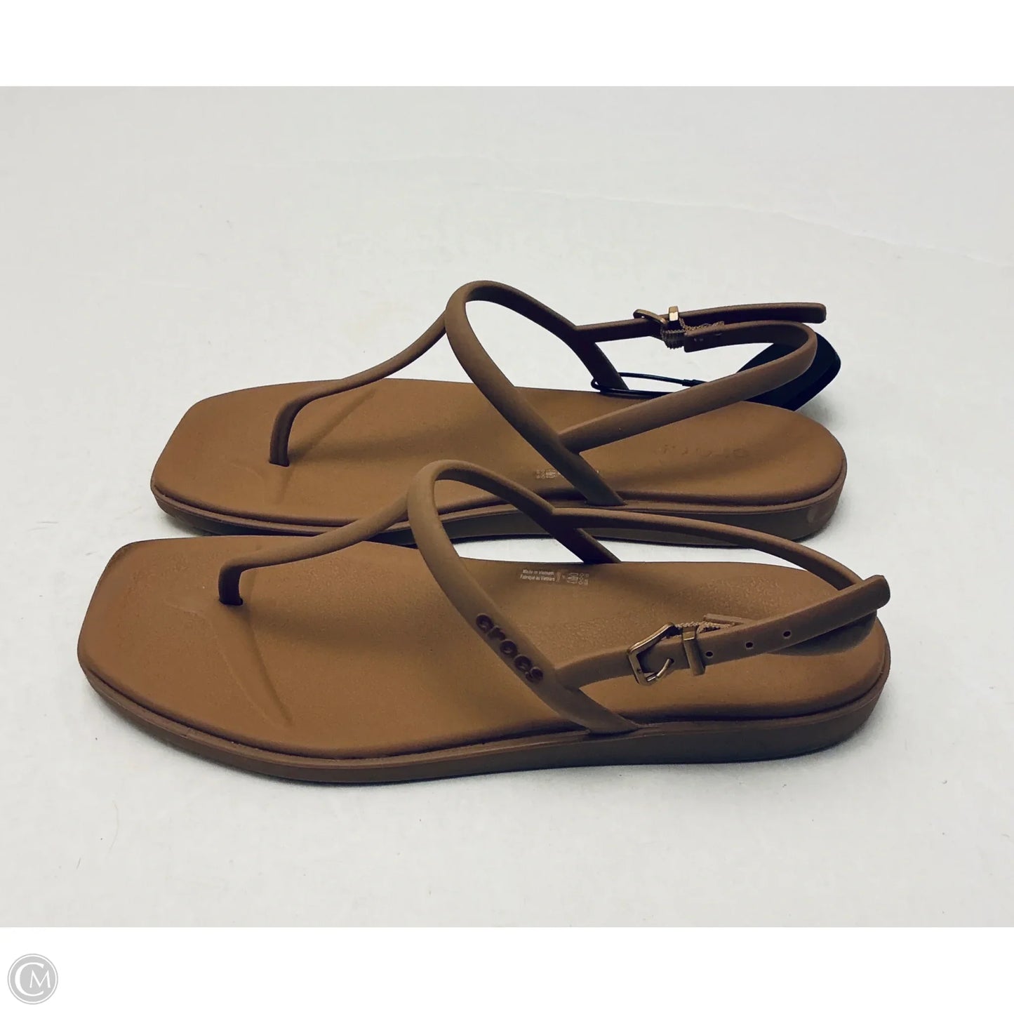 Sandals Flip Flops By Crocs In Brown, Size: 8