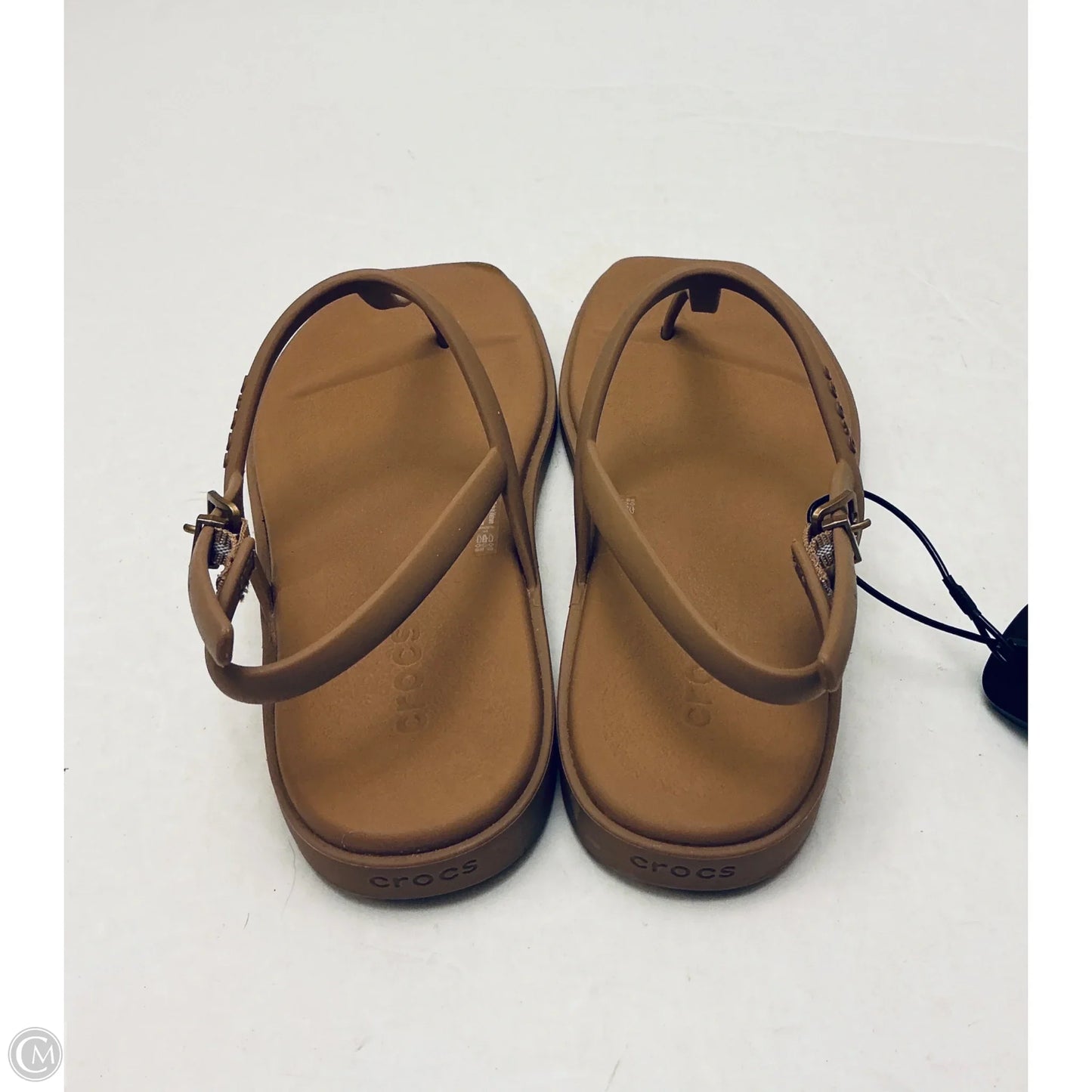 Sandals Flip Flops By Crocs In Brown, Size: 8