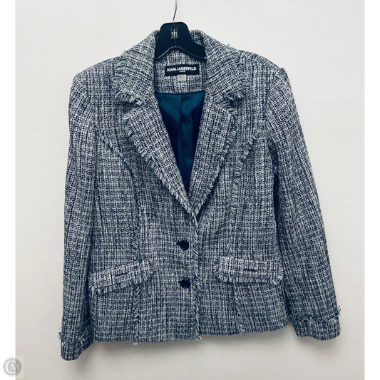 Blazer Designer By Karl Lagerfeld In Blue & Grey, Size: Xl