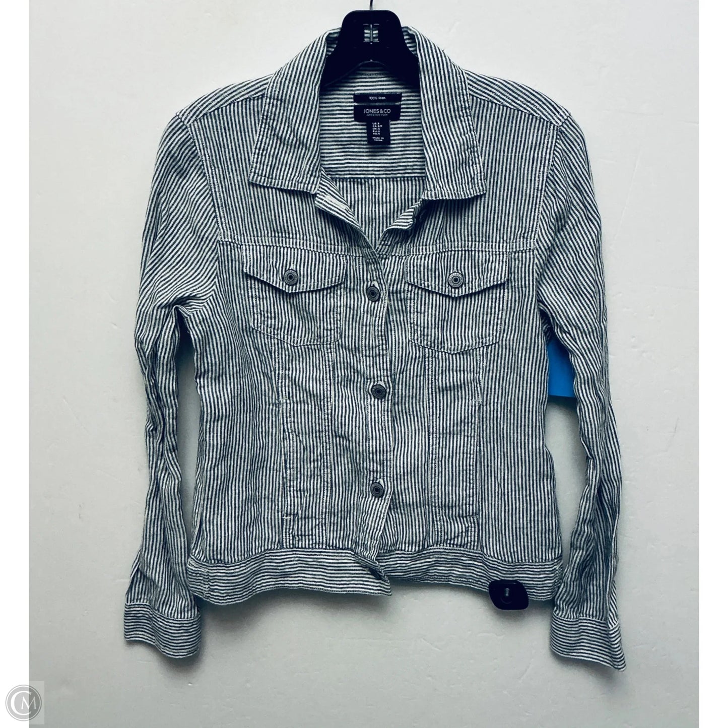 Jacket Shirt By Jones And Co In Striped Pattern, Size: S
