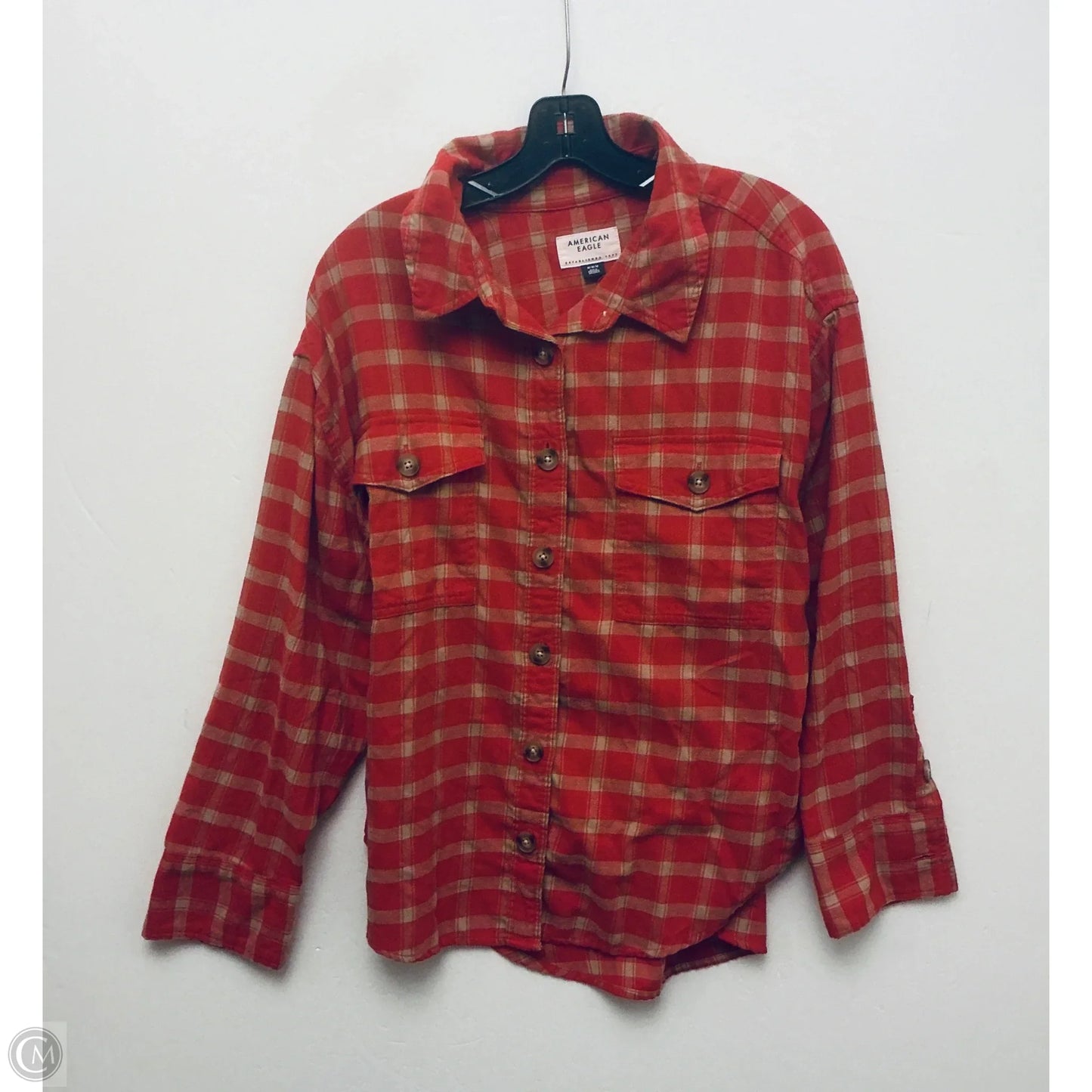 Top Long Sleeve By American Eagle In Checkered Pattern, Size: M