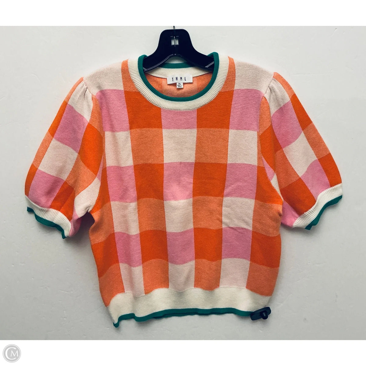 Sweater Short Sleeve By Thml In Checkered Pattern, Size: Xl