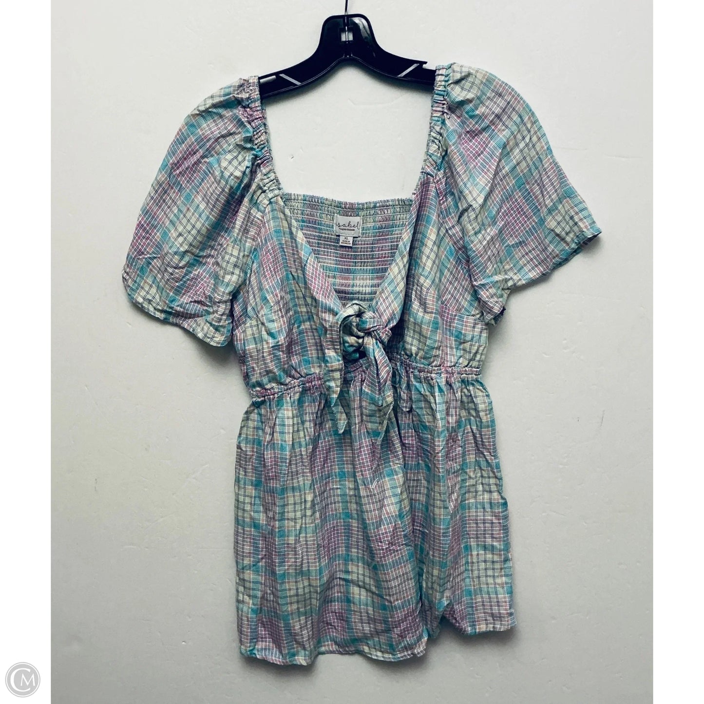 Top Short Sleeve By Ingrid & Isabel In Plaid Pattern, Size: Xl