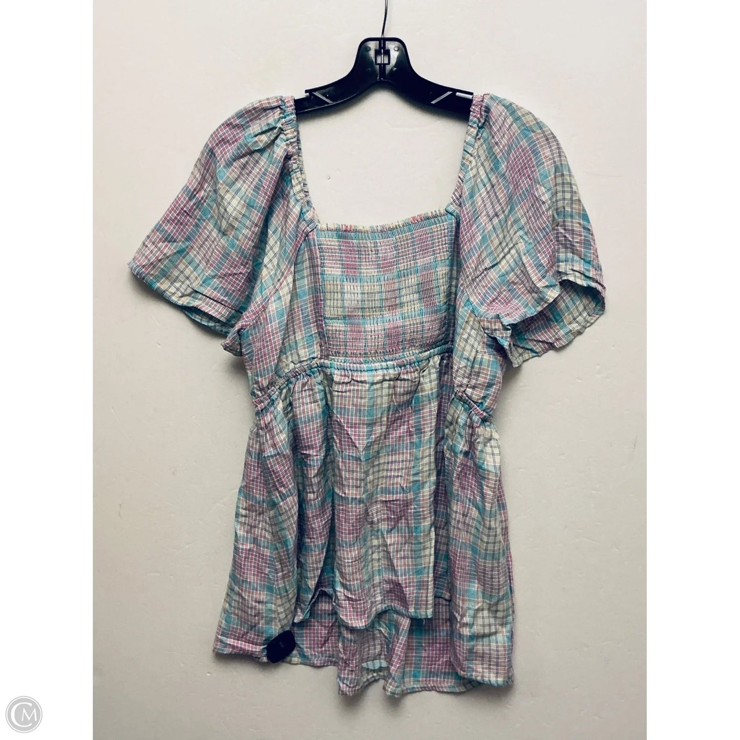 Top Short Sleeve By Ingrid & Isabel In Plaid Pattern, Size: Xl