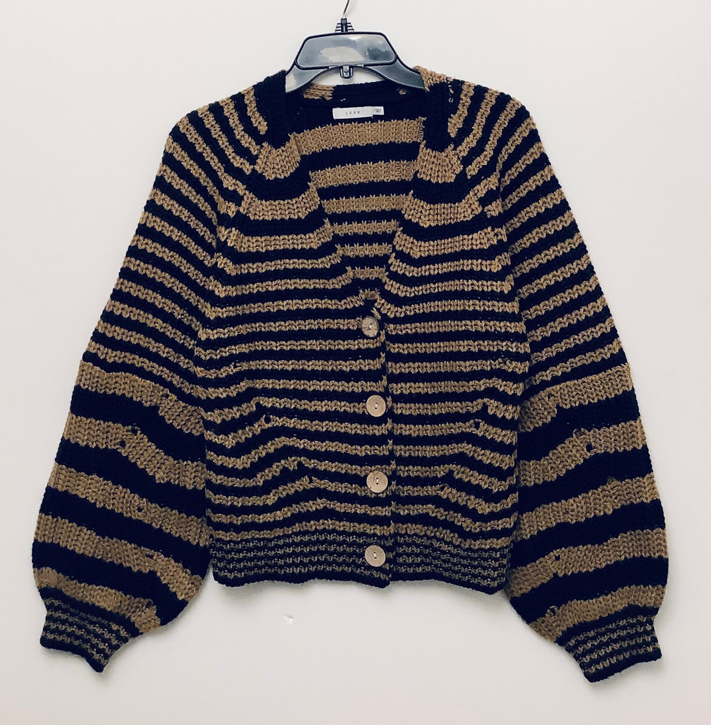 Sweater Cardigan By Lush In Striped Pattern, Size: S