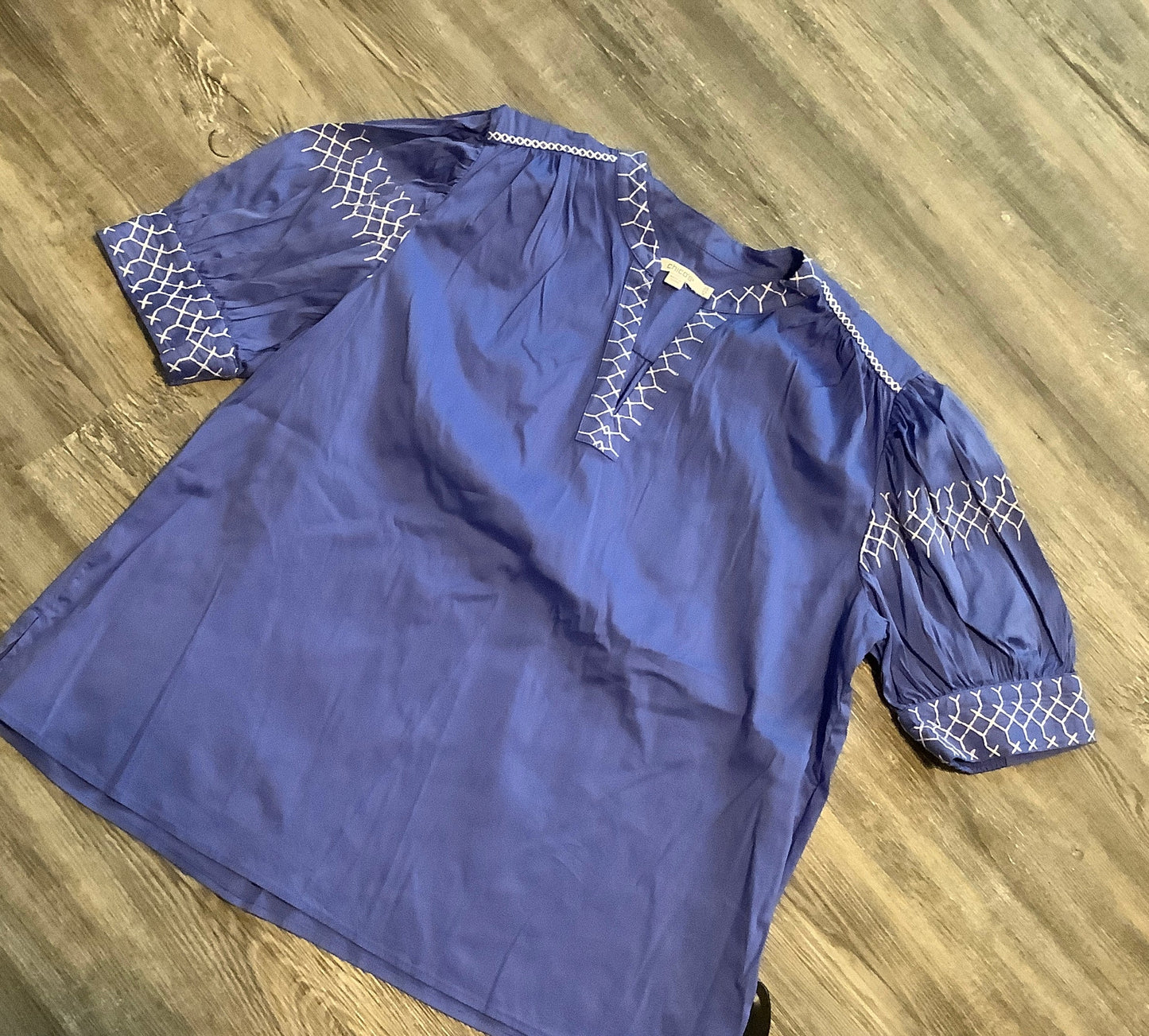 Blue Top Short Sleeve Chicos, Size Xl