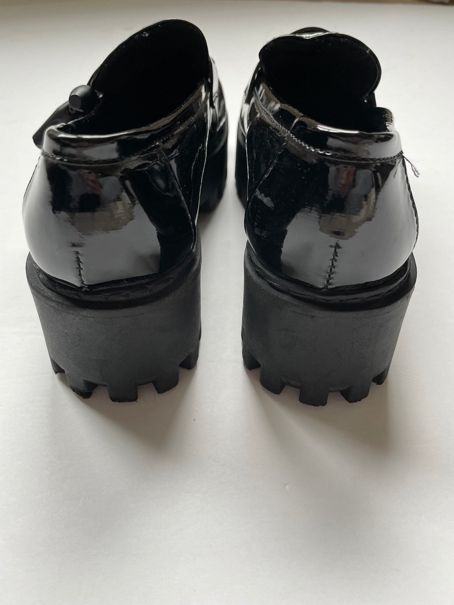 Black Shoes Heels Platform Bamboo, Size 8.5