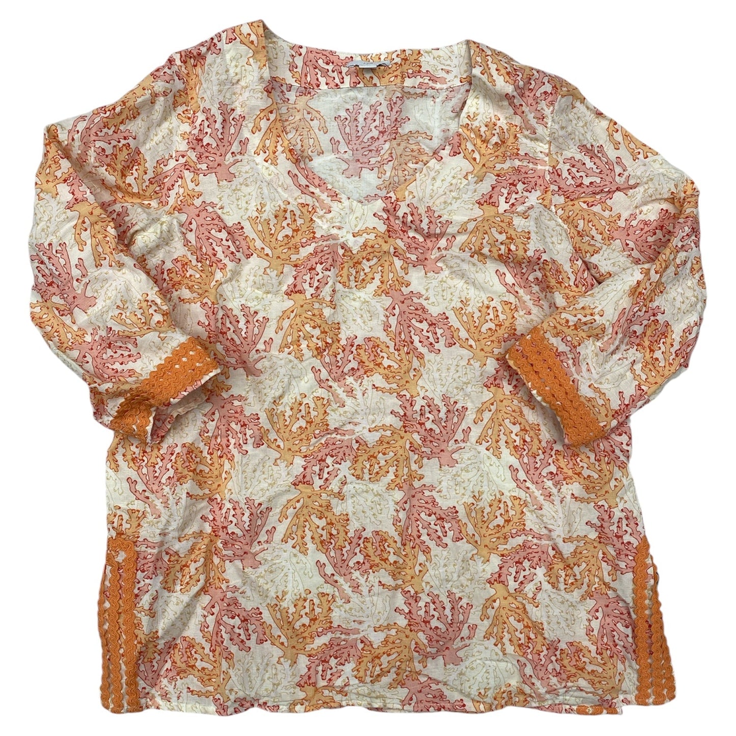 Top 3/4 Sleeve By J. Jill In Orange & Red, Size:Sp