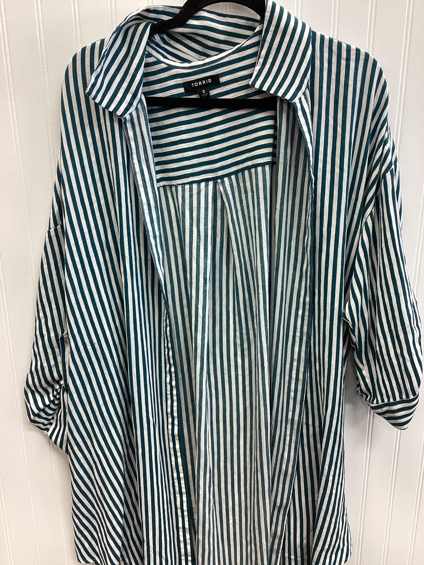 Dress Casual Midi By Torrid In Green & White, Size:3