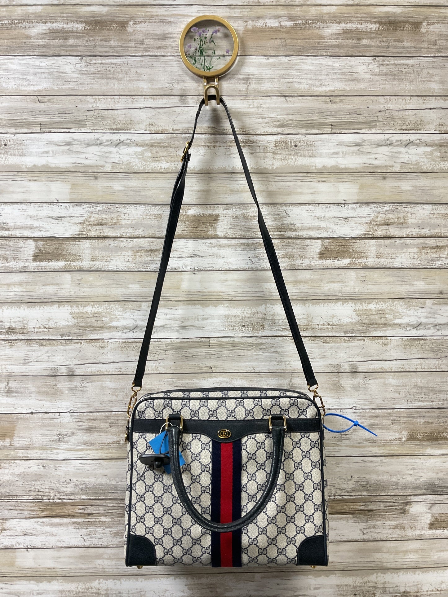 Tote Luxury Designer By Gucci In Black & Cream, Size:Medium