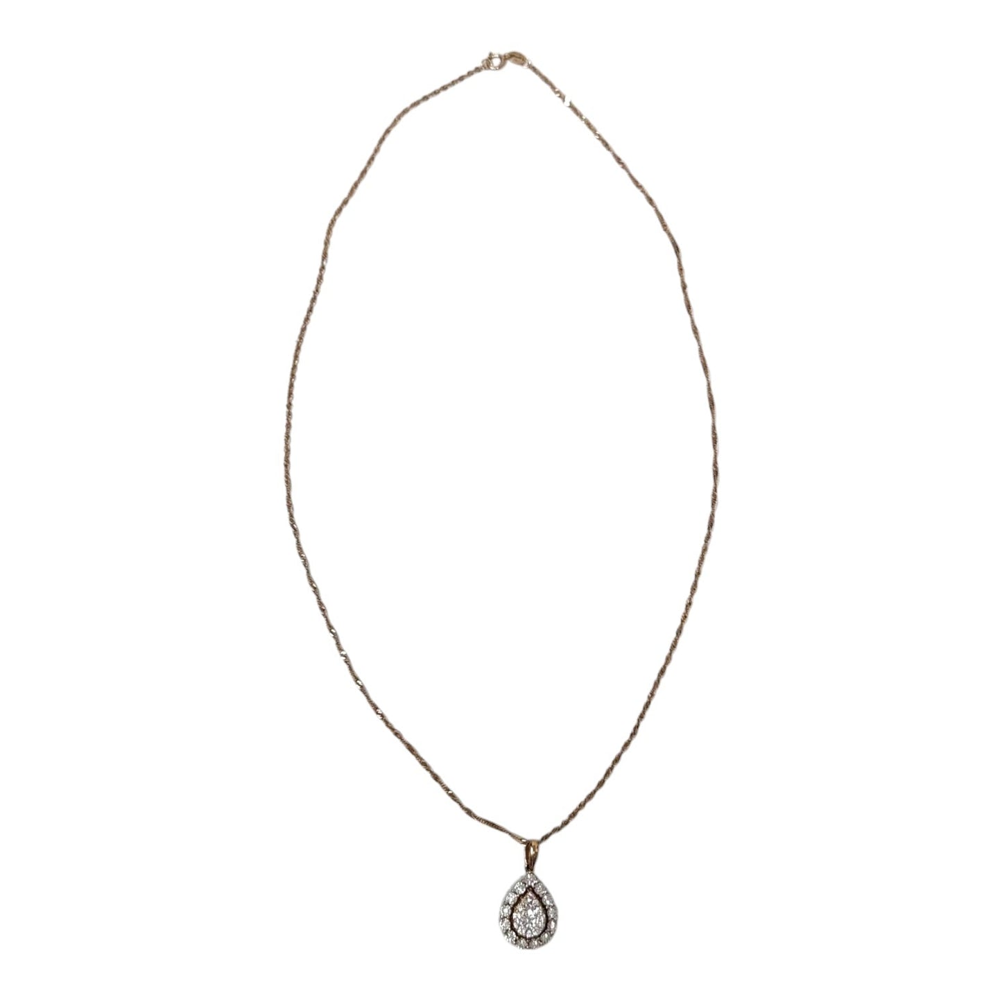Diamond & 10K Rose Gold Teardrop Pendant Necklace Stamped RL