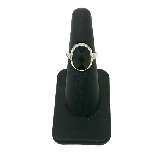 Faceted Black Stone & Sterling Silver Ring By Unknown Brand Size: 5