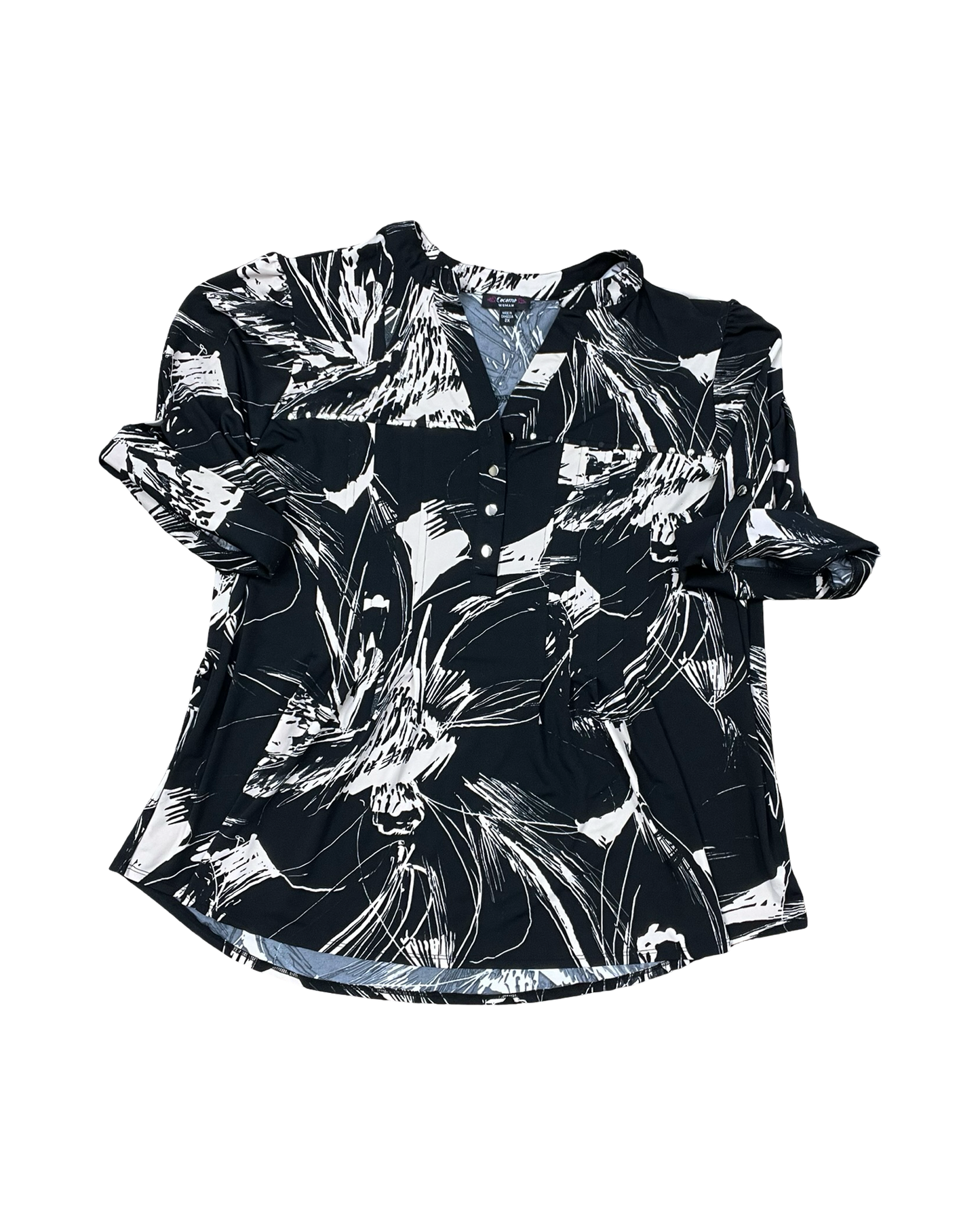 Top 3/4 Sleeve By Cocomo In Black & Tan, Size:2X