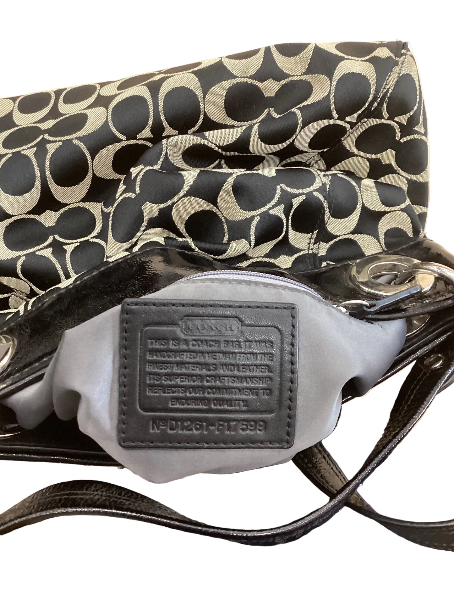 Handbag Designer By Coach In Black & Tan, Size:Medium