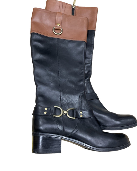 Boots Knee Flats By Bandolino In Black & Brown, Size:8