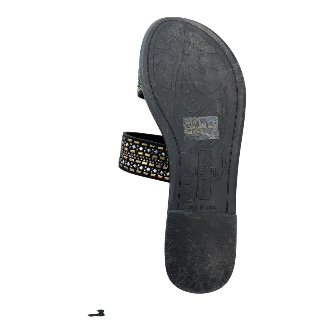 Sandals Flats By West Loop In Black & Gold, Size:8