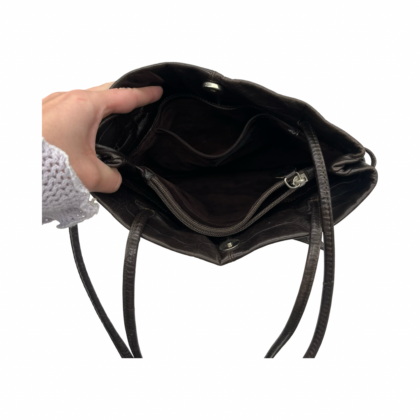 Handbag Leather By Clothes Mentor In Brown, Size:Medium