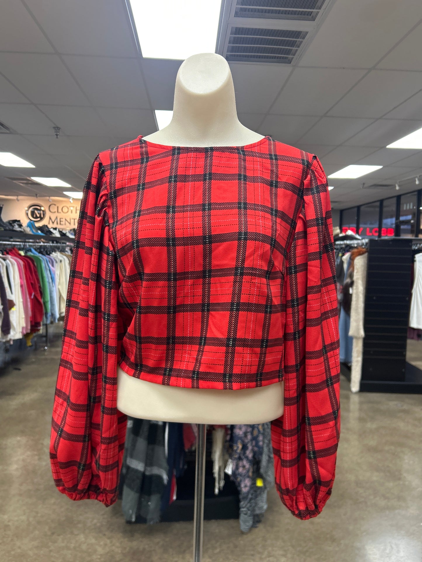 Top Ls By Sugar Lips In Plaid Pattern, Size:Xs