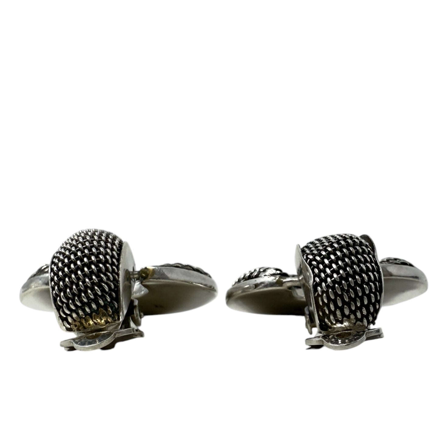 Vintage Sterling Silver Basket Weave Door Knocker Clip Earrings By John Hardy