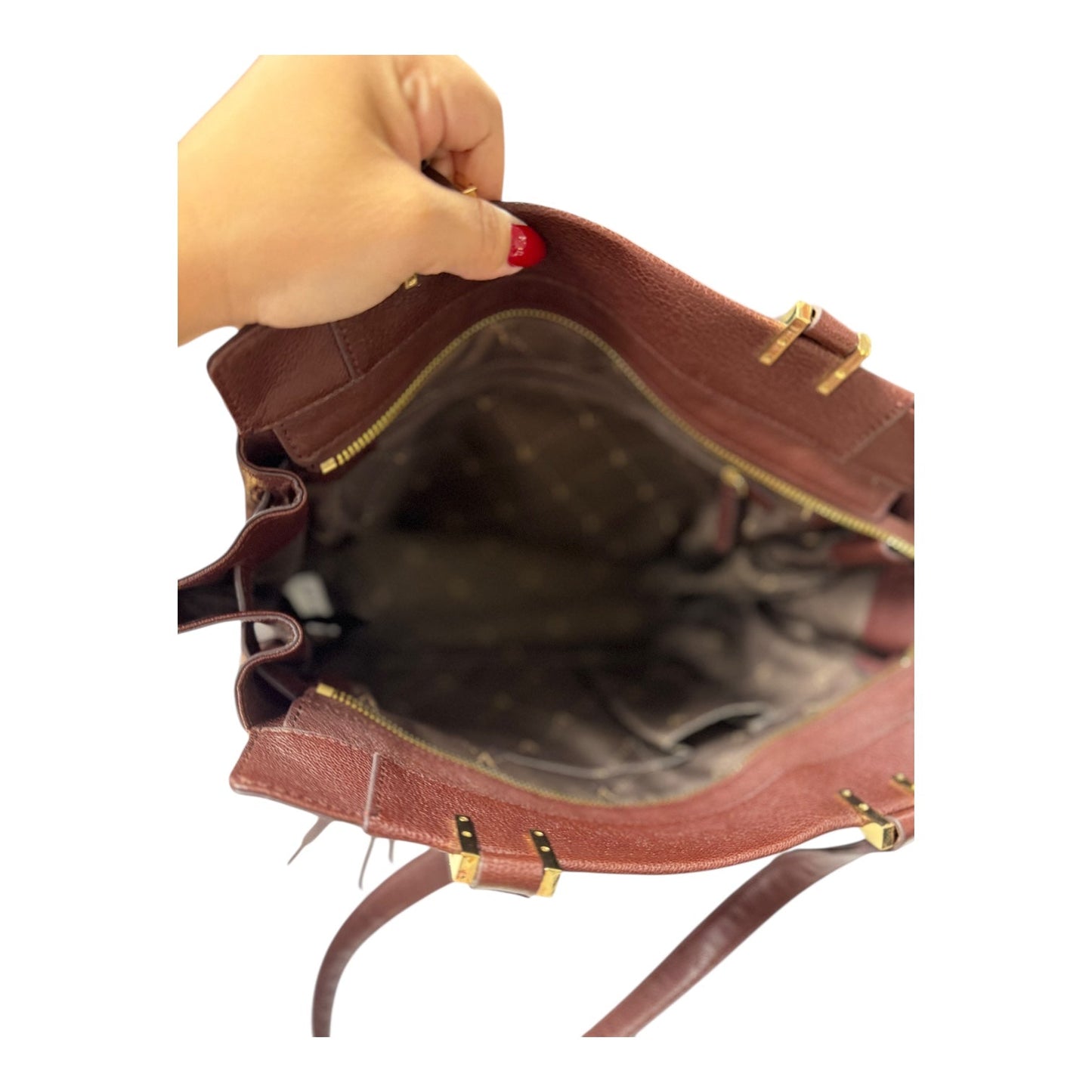 Handbag Leather By Vince Camuto In brown , Size:Large