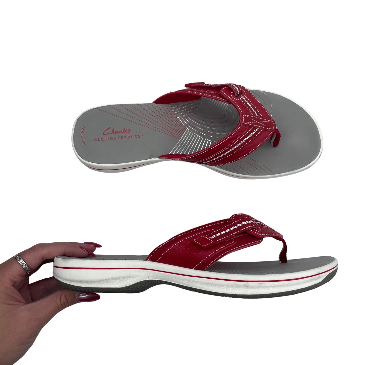 RED CLARKS SANDALS FLATS, Size 9