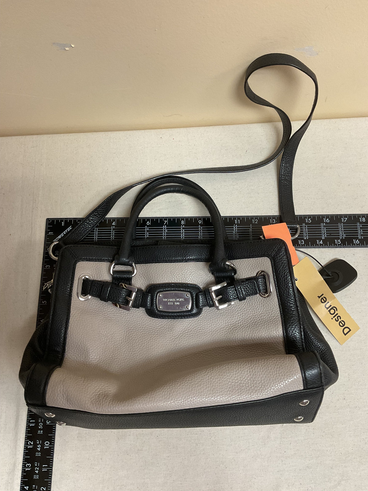 Handbag Designer By Michael Kors In Black & Grey, Size:Medium