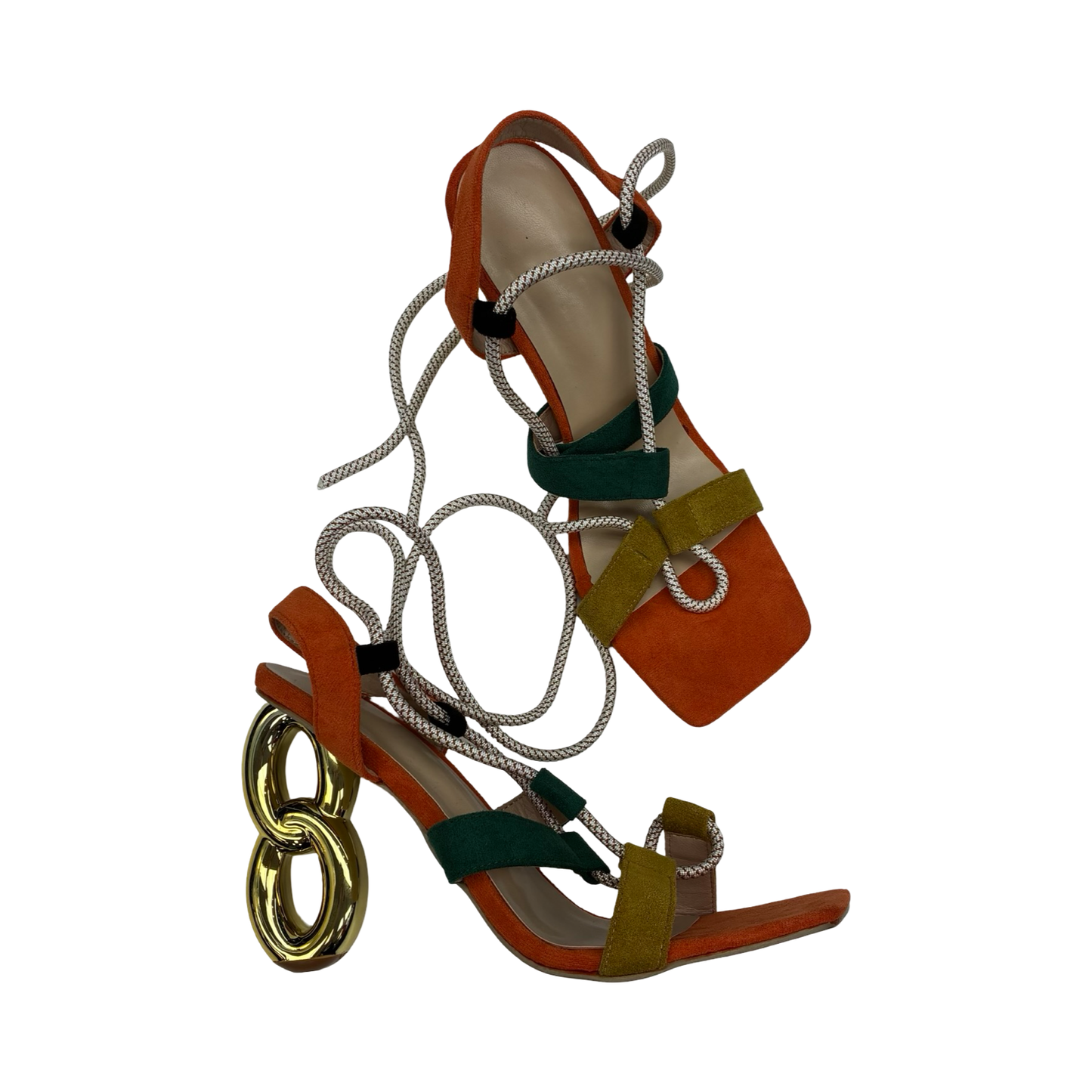 Sandals Heels Stiletto By Clothes Mentor In Green & Orange, Size:12.5