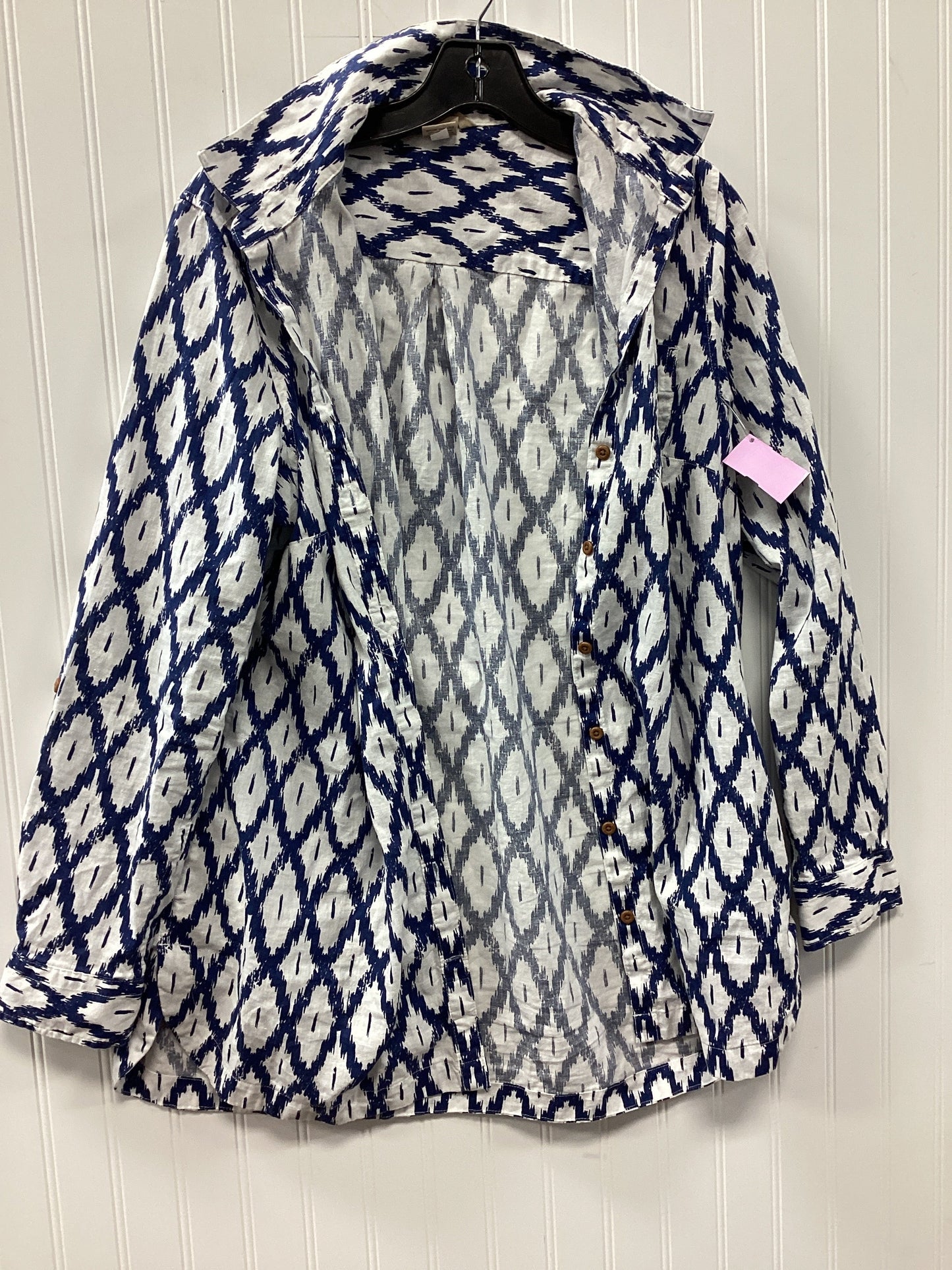 Tunic Ls By Duluth Trading In Blue & White, Size:L