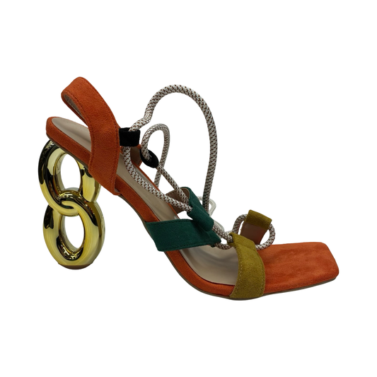 Sandals Heels Stiletto By Clothes Mentor In Green & Orange, Size:12.5